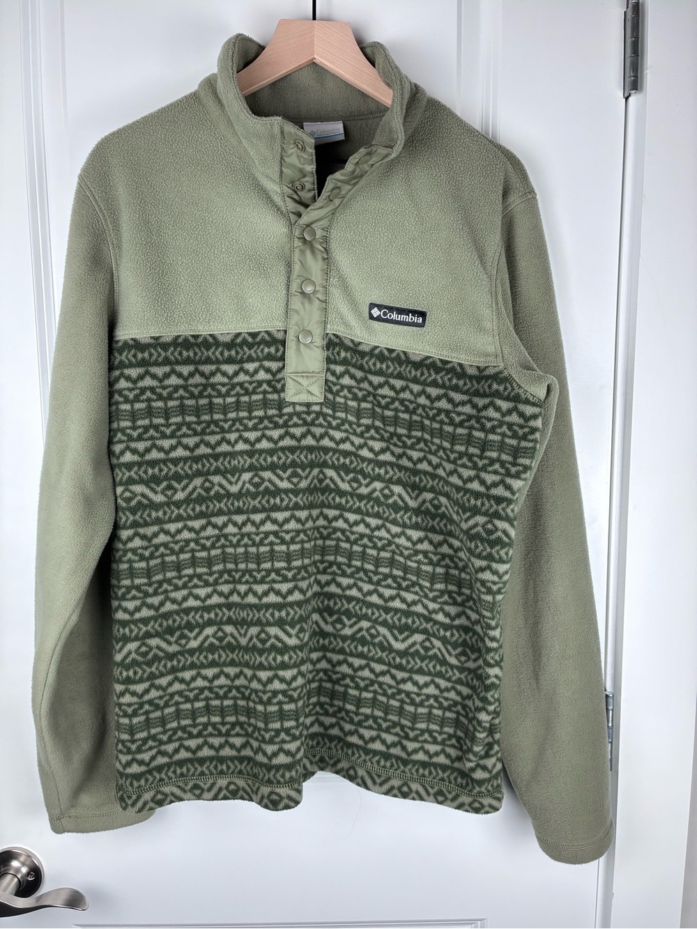 Columbia Men's Rugged Ridge Half Snap Green Patterned Fleece Pullover Large